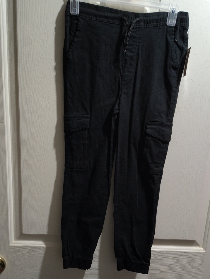 Kids Black Cargo Jogger Pants With Drawstring Waist